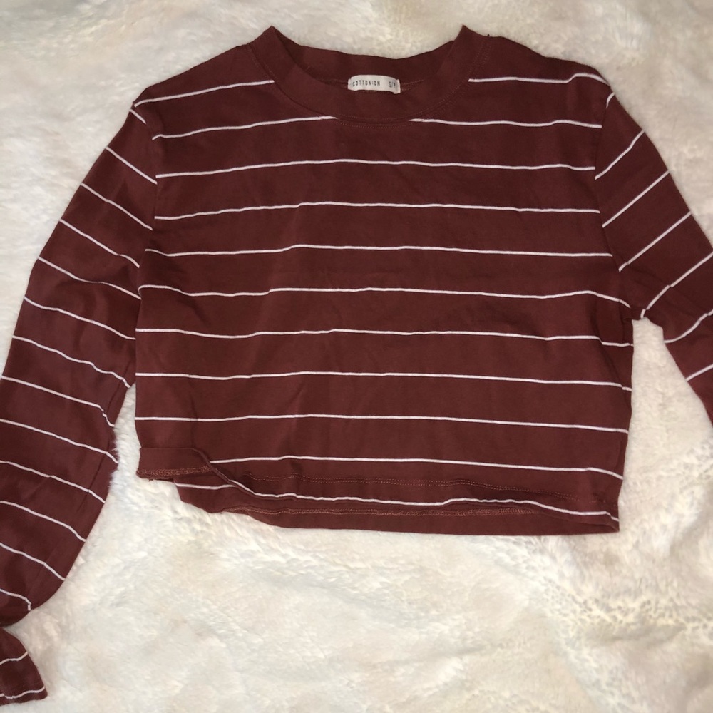 Burnt orange stripped cropped long sleeve